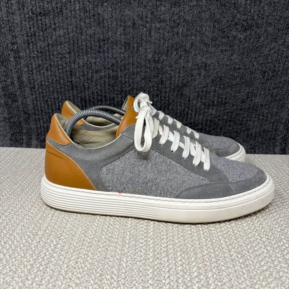Brunello Cucinelli Wool Printed Sneakers Leather Low Top Gray Brown Men’s 43 10